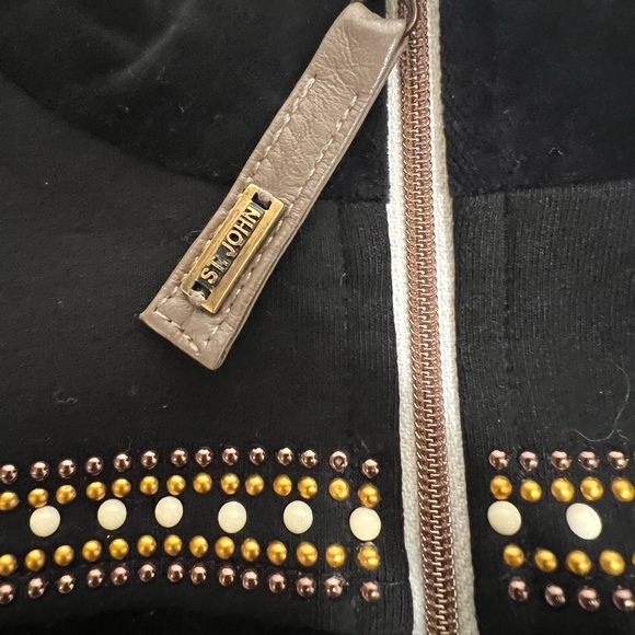 St John Sport Black Velour Jacket w/Beaded Accent Small - Picture 3 of 6